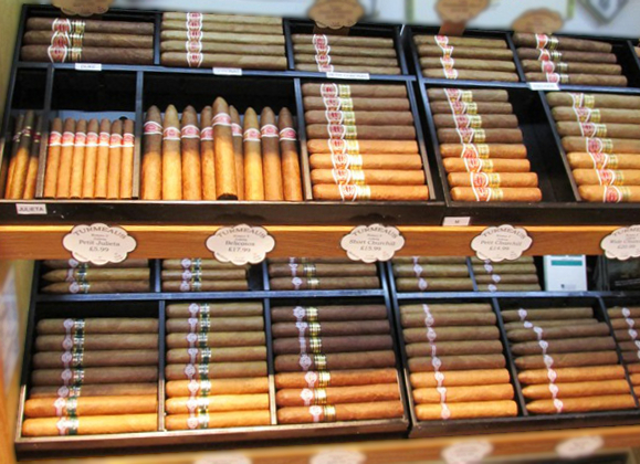 Correctly stored cigars in a walk in humidor