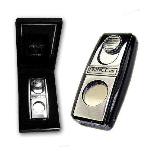 Prince Cigar Jet Lighter with Cutter - Black/Chrome