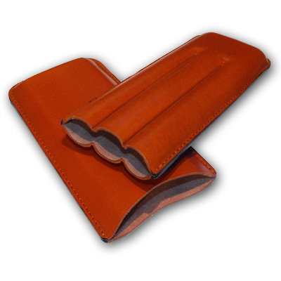 Plain Leather cigar case - three churchill (Tan)