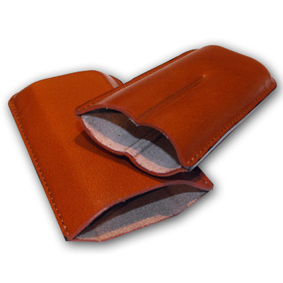 Plain Leather Cigar Case - Two Petit Corona (Tan)