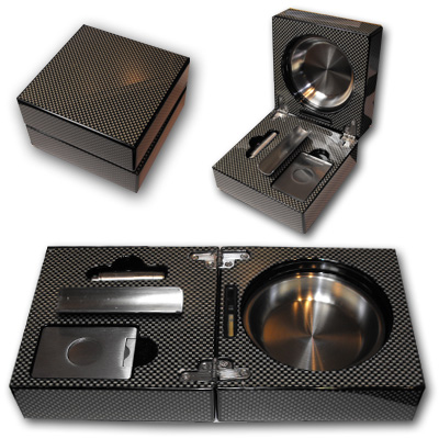 Folding Cigar Ashtray With Accessories - Carbon Fibre Look