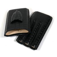 Black Alligator Style Cigar Case & Cutter - Up To 54 RG - 3 Finger