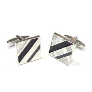 Black, White & Grey Striped Classic Cufflinks