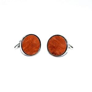 Round Briar Wood and Sterling Silver Cufflinks