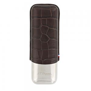 ST Dupont Leather Double Cigar Case Metal Base - Croco Dandy Brown