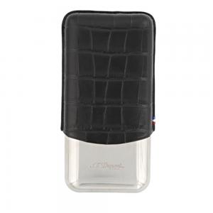 ST Dupont Leather Triple Cigar Case Metal Base - Croco Dandy Black