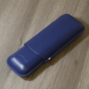 ST Dupont Atelier CL Leather Cigar Case - Blue - Holds 2 Cigars