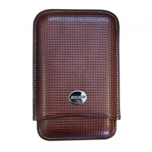 Jemar Textured Leather Cigar Case - Large Gauge - Three Cigars - Brown