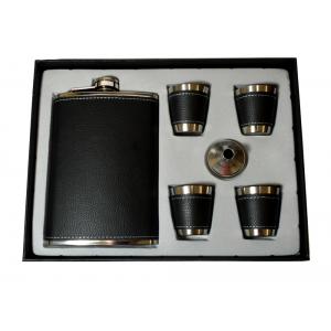 Honest 9oz Black Leather Flask & 4 Cup Gift Set