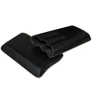 GBD Plain Leather Cigar Case - Three Corona - BLACK