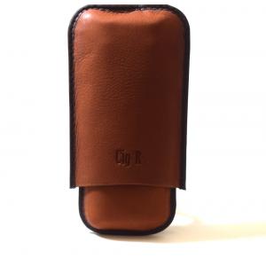 Chacom CIG-R Orange Leather 2 Finger Cigar Case - Fits 2 Cigars Up To 52 Ring Gauge