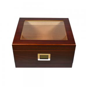 Prestige Chalet Glasstop Humidor With Storage Drawer & Digital Hygrometer - Cherry - 50 Cigars Capacity