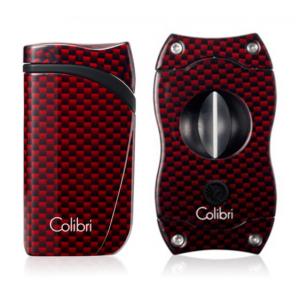 Colibri Falcon Single Jet Lighter & V Cut Set - Red Carbon Fiber