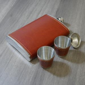 Honest 9oz Brown Leather Flask & 2 Cup Gift Set