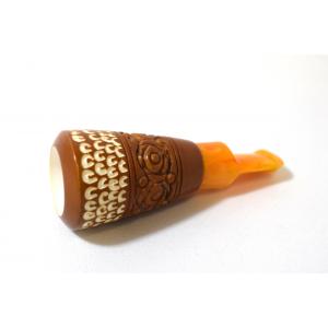 Meerschaum Cigar Holder Brown Tribal Patterned - 50 Ring Gauge  (MEER162)