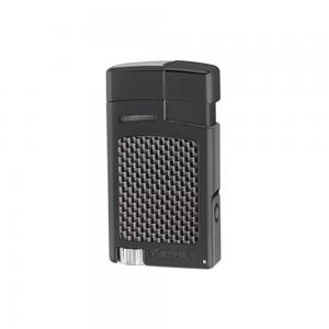 Xikar Forte Single Jet Cigar Lighter with Punch - Black and Carbon Fibre Effect