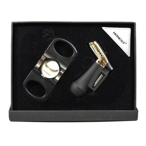 Honest Cigar Lighter and Cutter Set - Black (HON113)